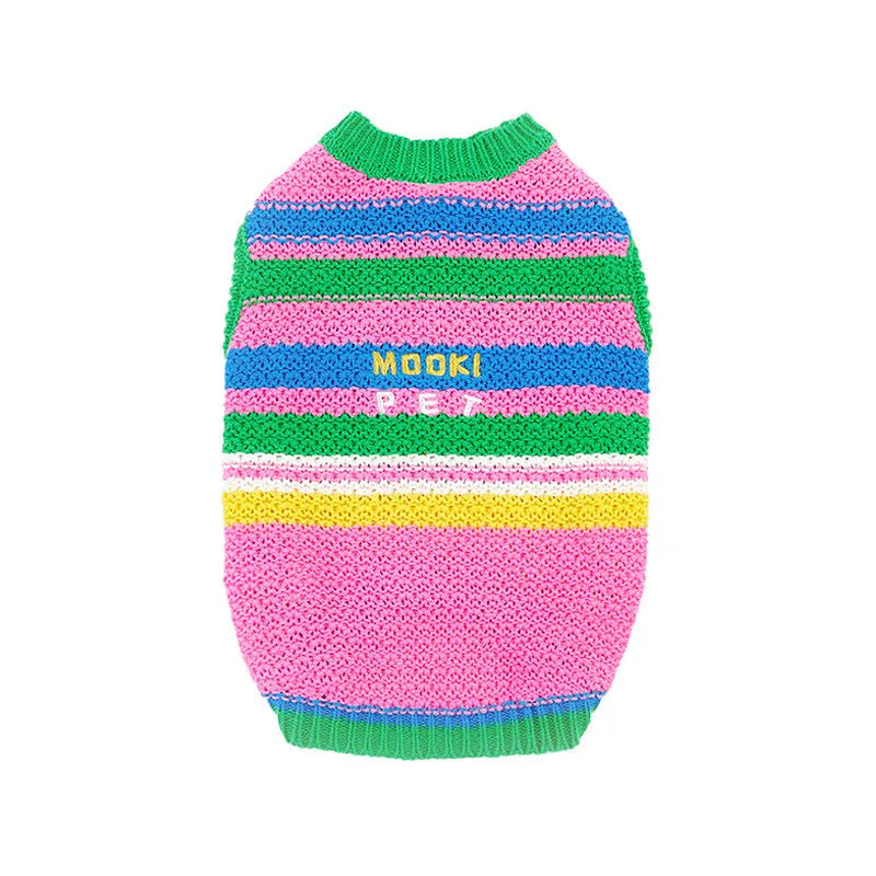 Pink and green dog clothes vest in cotton acrylic blend, sizes XXS to XXL for small and medium dogs
