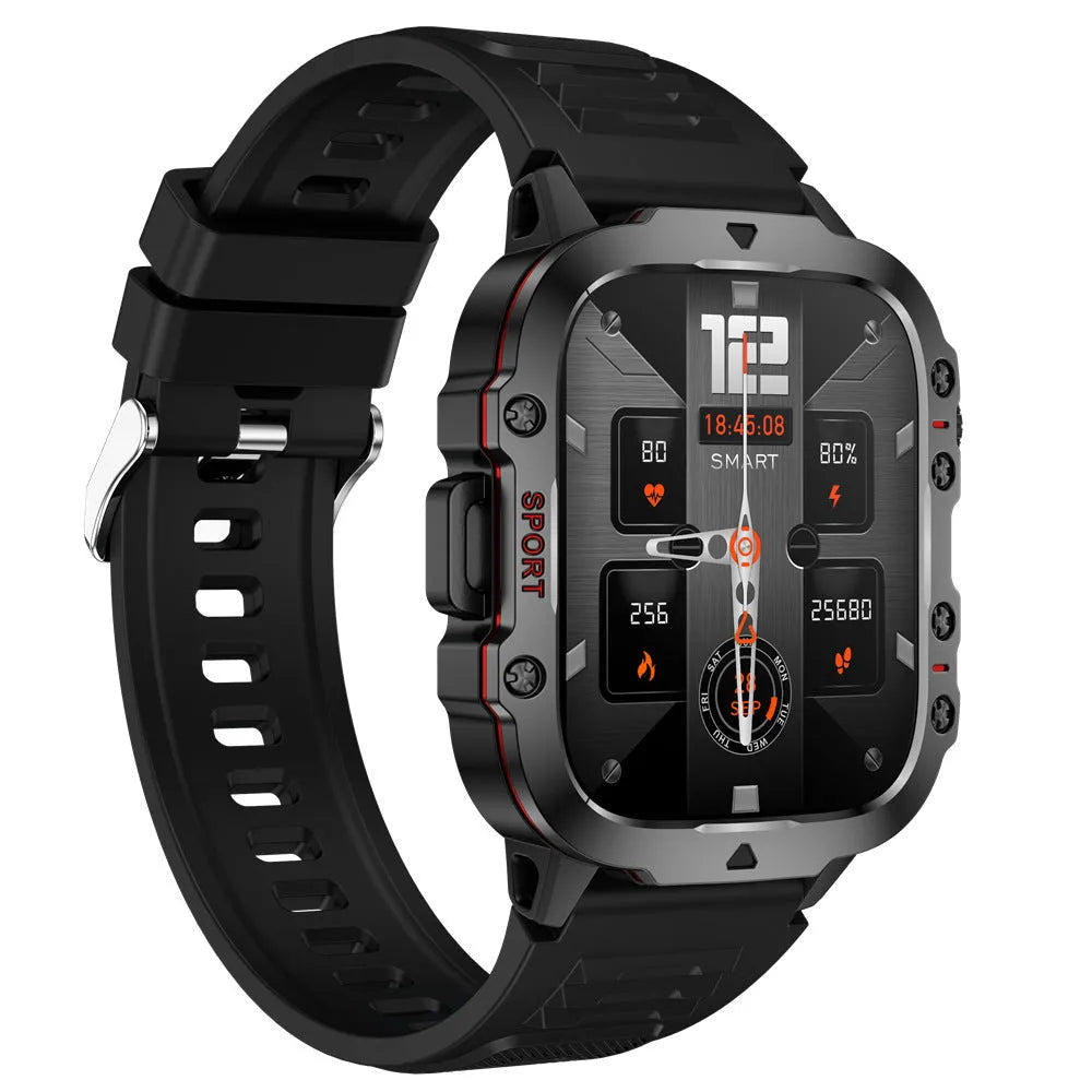QX11 smart watch with TFT screen on wrist, showing black and khaki colour options with different strap styles.