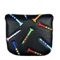 Black and white golf putter protective sleeve with rocket pattern design for square putter heads