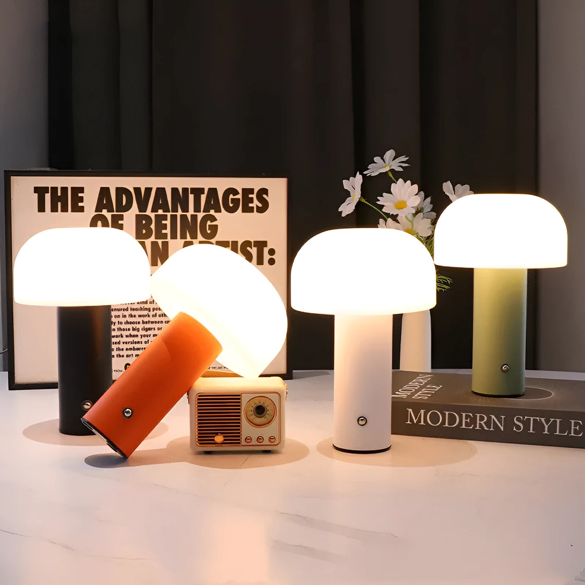 USB dual-purpose table lamp in four colour options - white, black, orange, green