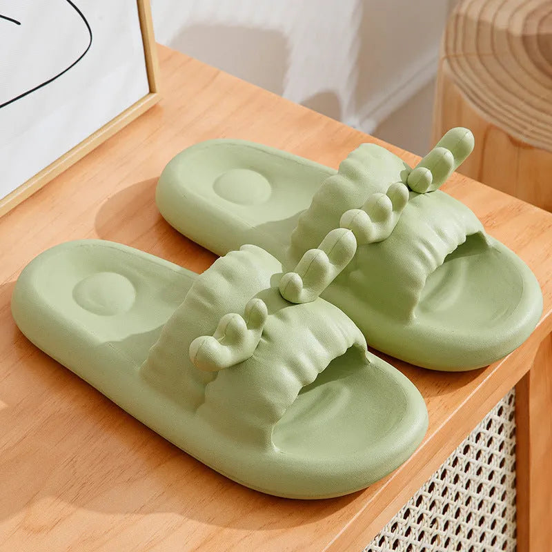 Deer horn design EVA flip-flop slippers in light yellow on a non-slip sole.