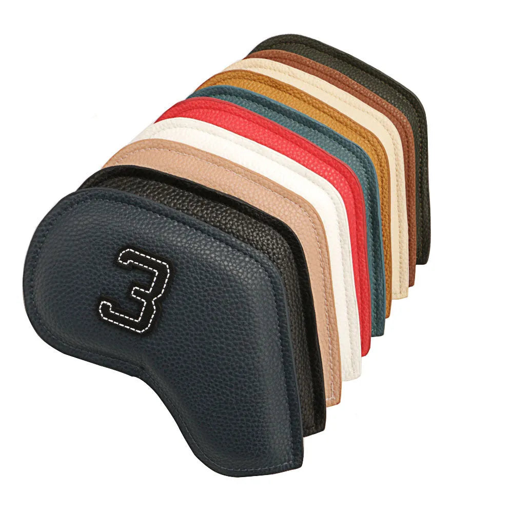 10-piece digital printed golf club head cover set with various colour designs