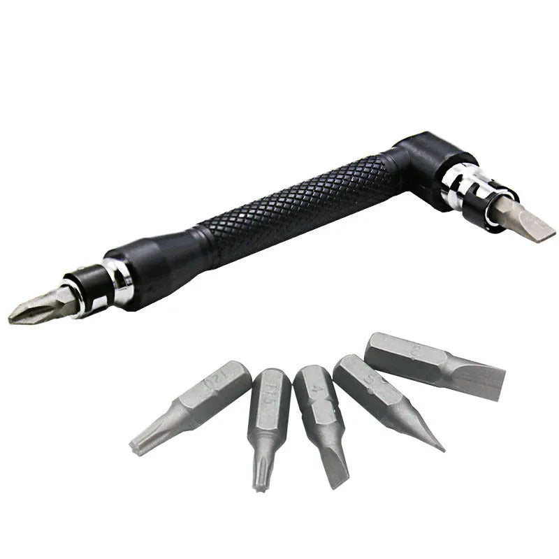 L-shaped double-headed socket wrench with 10 screwdriver bits for mechanical work