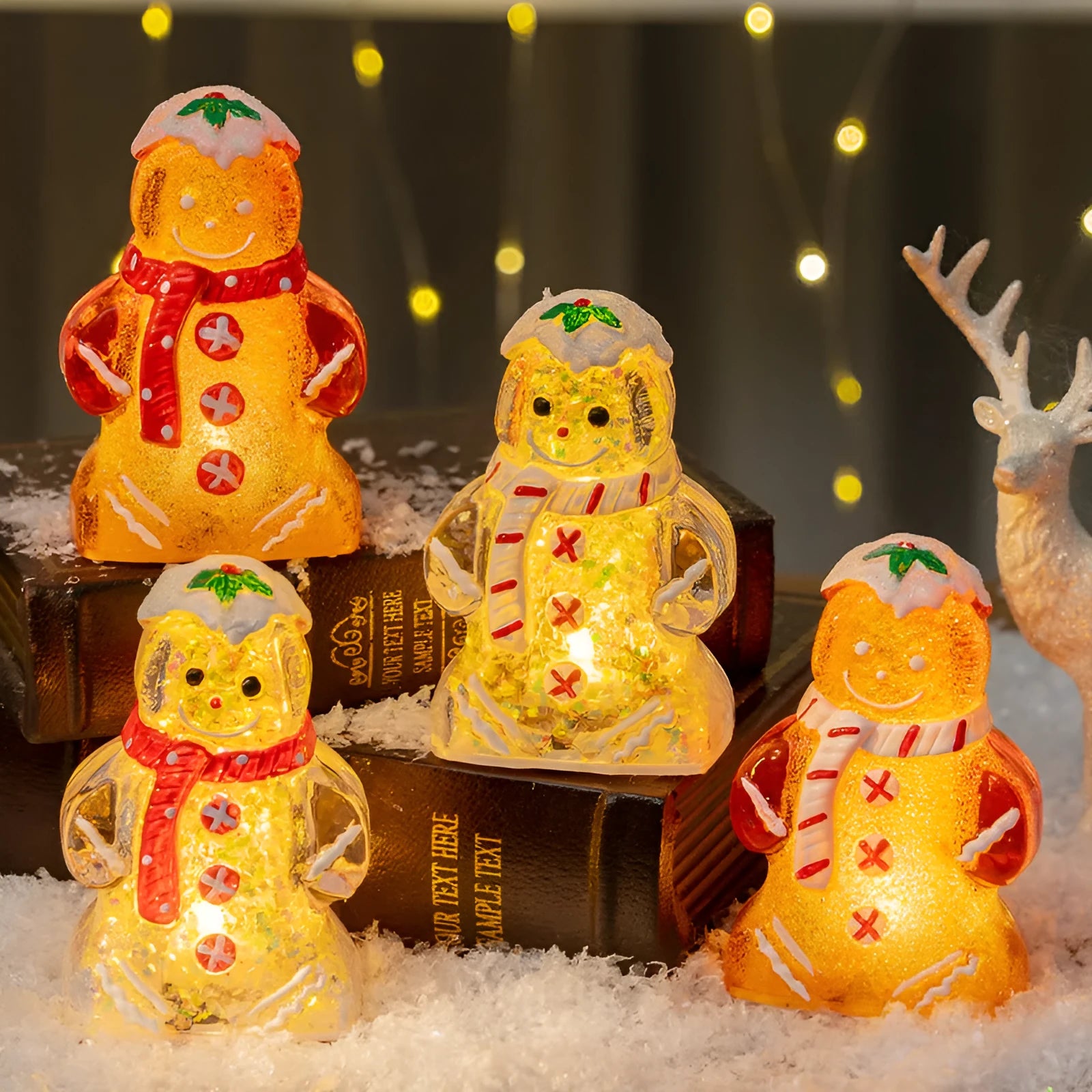 Glowing gingerbread man Christmas ornament with plastic construction and scarf in selected colour