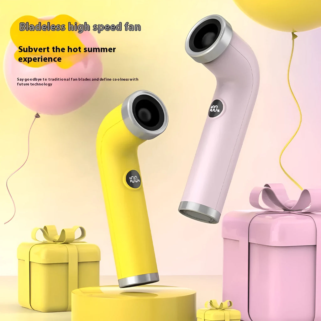 Creative Fashion bladeless mini fan in apricot colour with high-speed turbine design.
