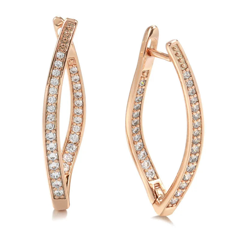 A pair of geometric drop earrings for women made from copper with zircon detail, in colour H0493.