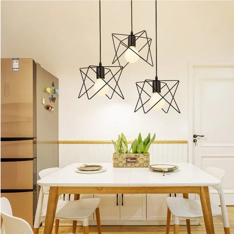 Iron droplight vintage 3 head assembled lamp for restaurant balcony retro H pattern disc ceiling light