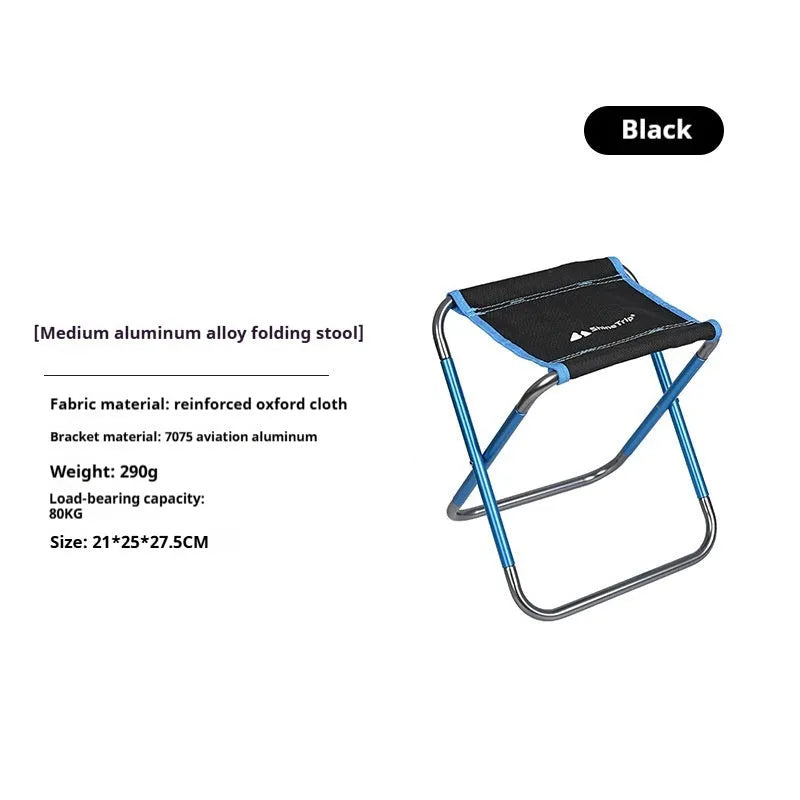 Black aluminium alloy folding stool in national style design for outdoor fishing and camping