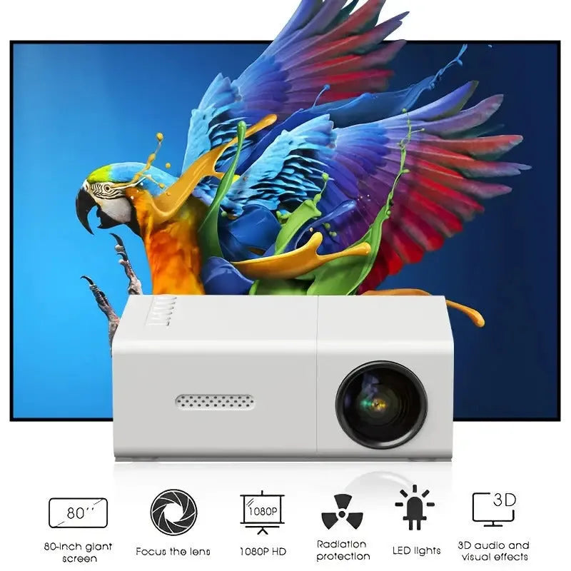 M100 mini LED home projector in white or black colour with remote control and cables