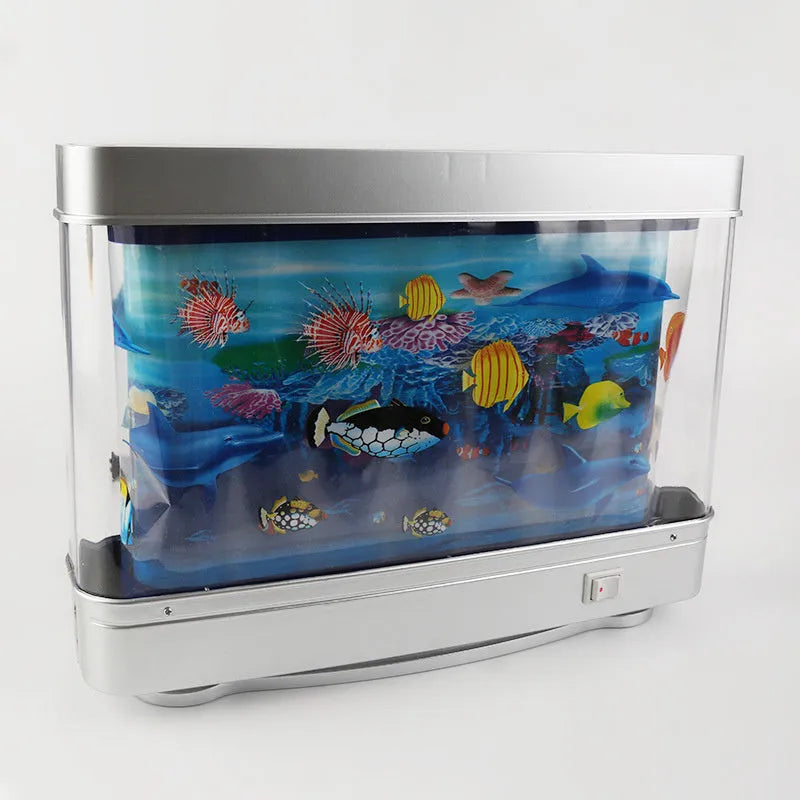 LED aquarium night lamp with plastic shell, fish design, 5W power, IP43 rating, and 30cm x 7cm x 23cm size