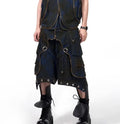 Blue hooded denim vest coat and matching trousers Korean style outfit set