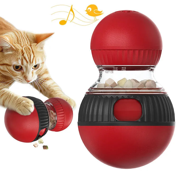 Rotating plastic cat toy with dropping ball and sound effects in toy cat and super ball design