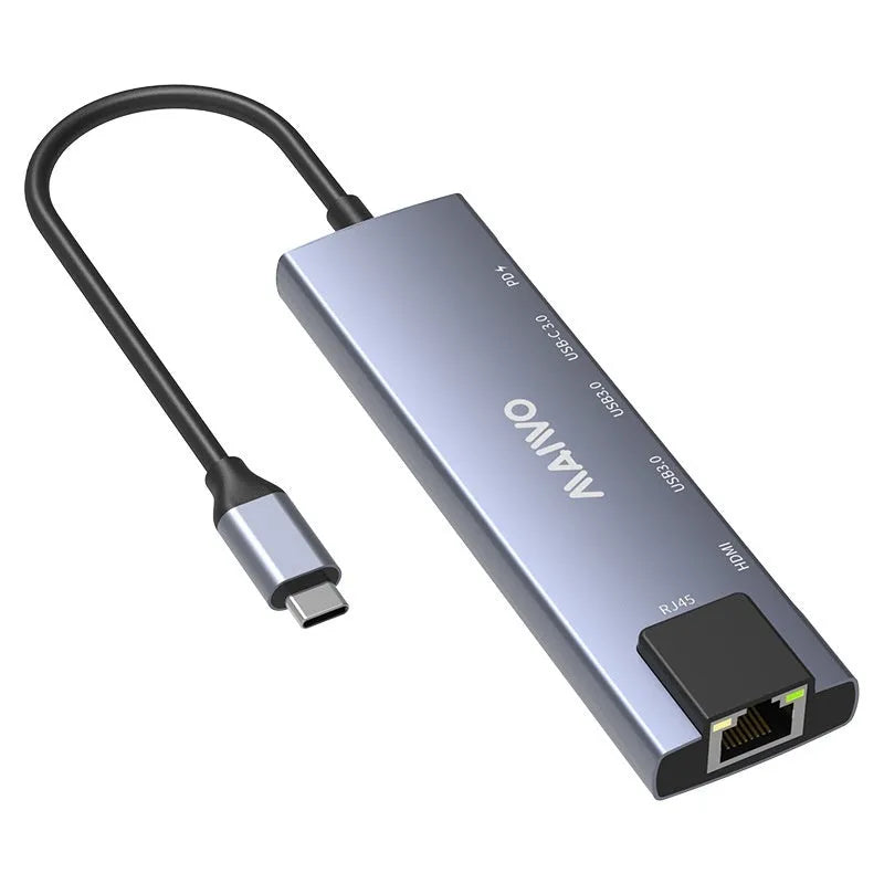 Steam Deck six-in-one docking station with HDMI, USB 3.0, and Ethernet ports in aluminum shell