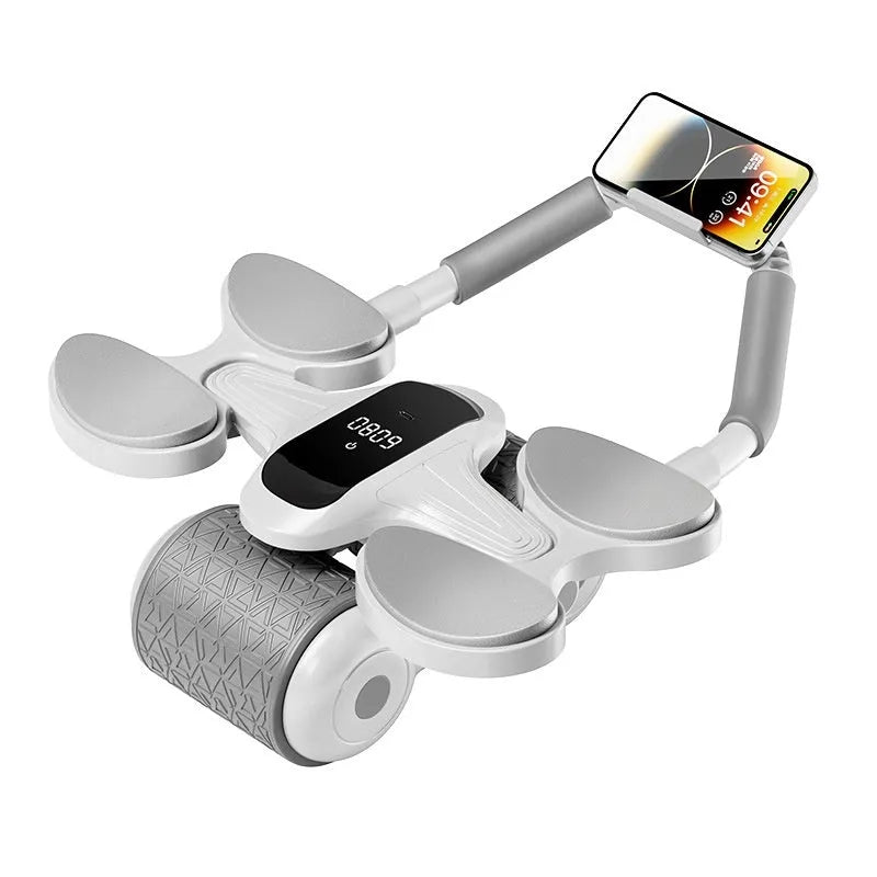 White belly exercise roller with LED timing display for abdominal workouts