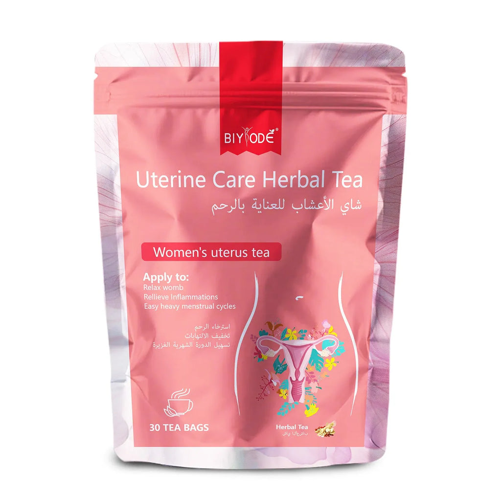 Wholesale uterine care herbal tea bottle with 30 tea bags, OEM/ODM women's wellness supplement by BIYODE, GMP HALAL certified
