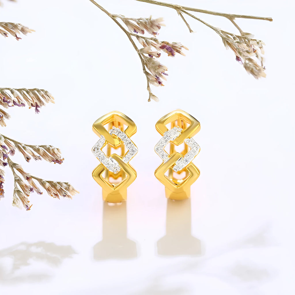 Geometric hollow-out earrings with gold electroplating and ear clip fastening