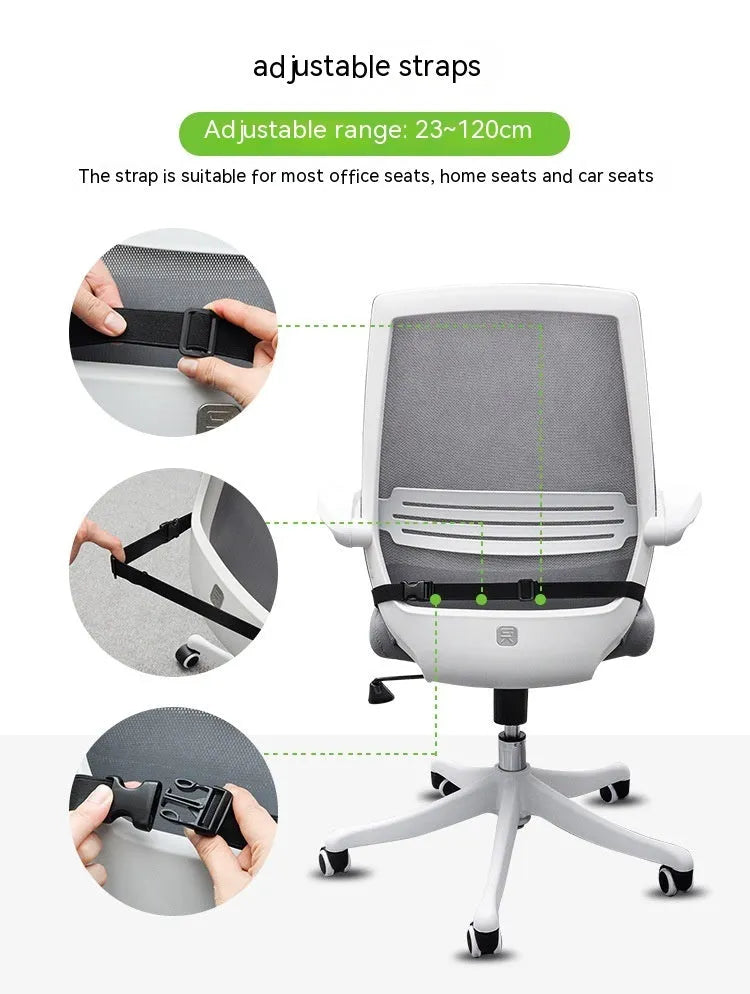 Memory foam seat cushion with adjustable strap in black, grey, or creamy white.