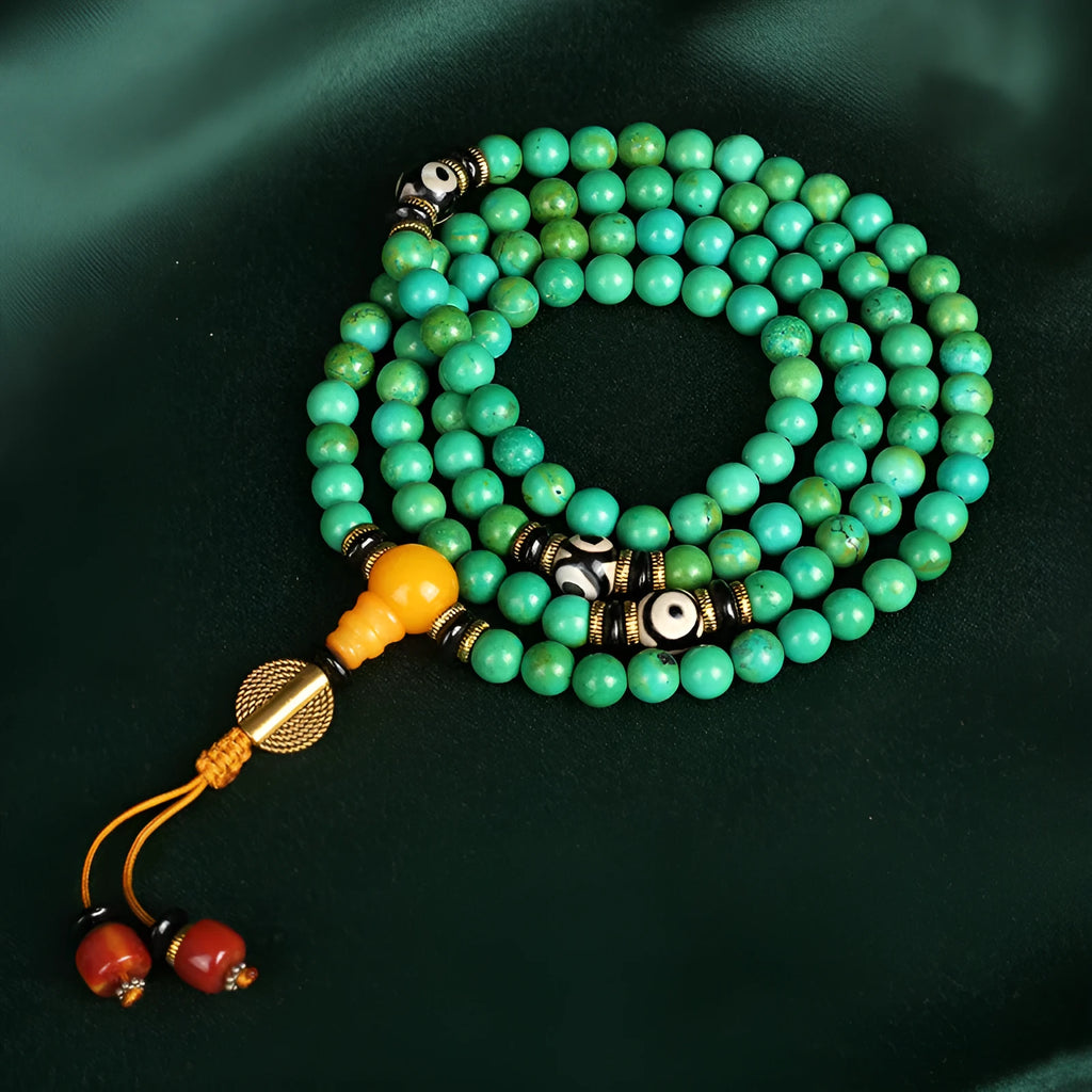 Natural turquoise bracelet with 108 polished 8mm round beads in national style design