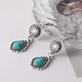 Bohemian Vintage Carved Turquoise Long Earrings with green carved stone drop design