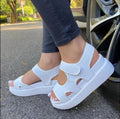 Thick-soled sports sandals with camouflage print, Velcro fastening, and fish mouth toe shape for women