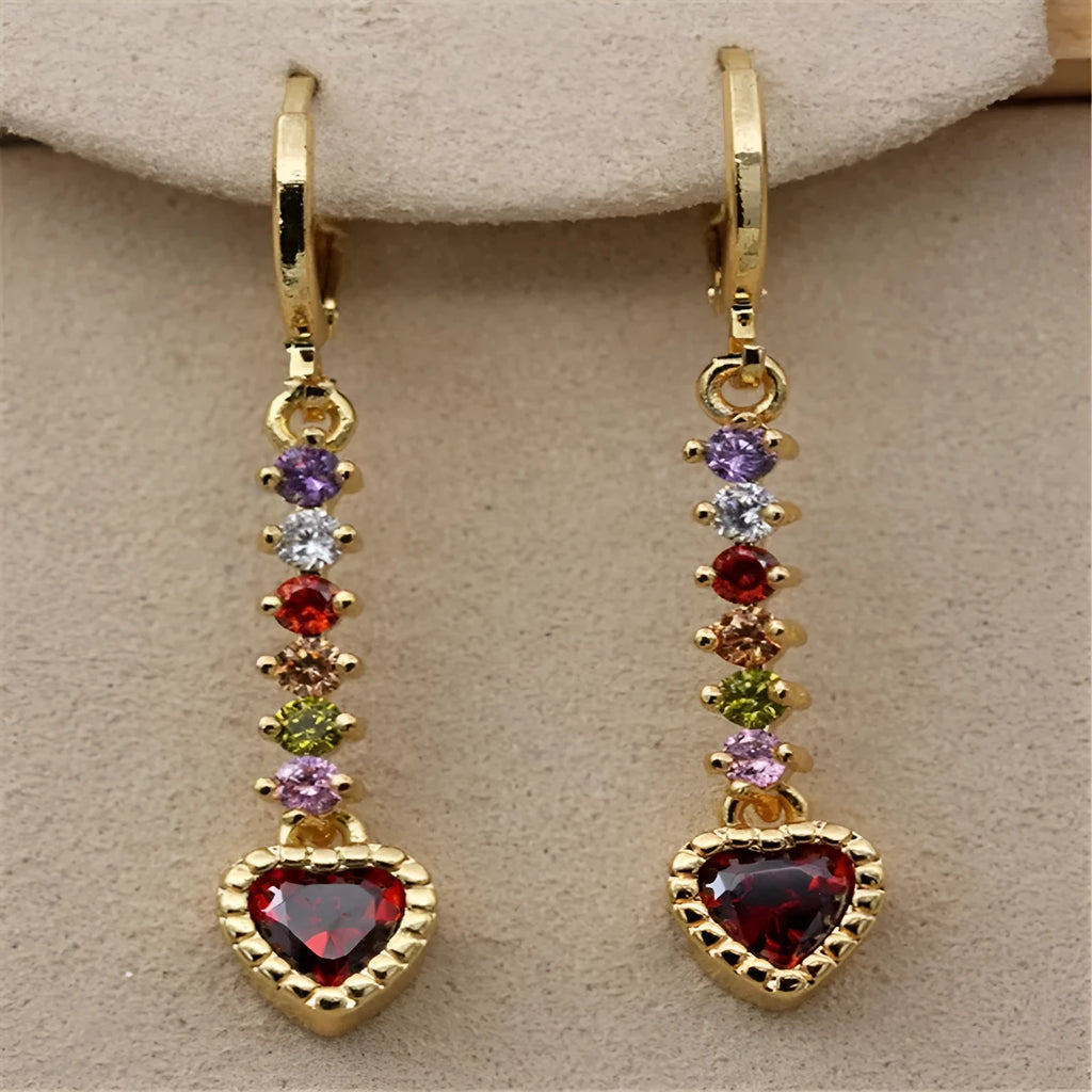 Women's heart-shaped fashion earrings with gold or silver electroplated alloy construction