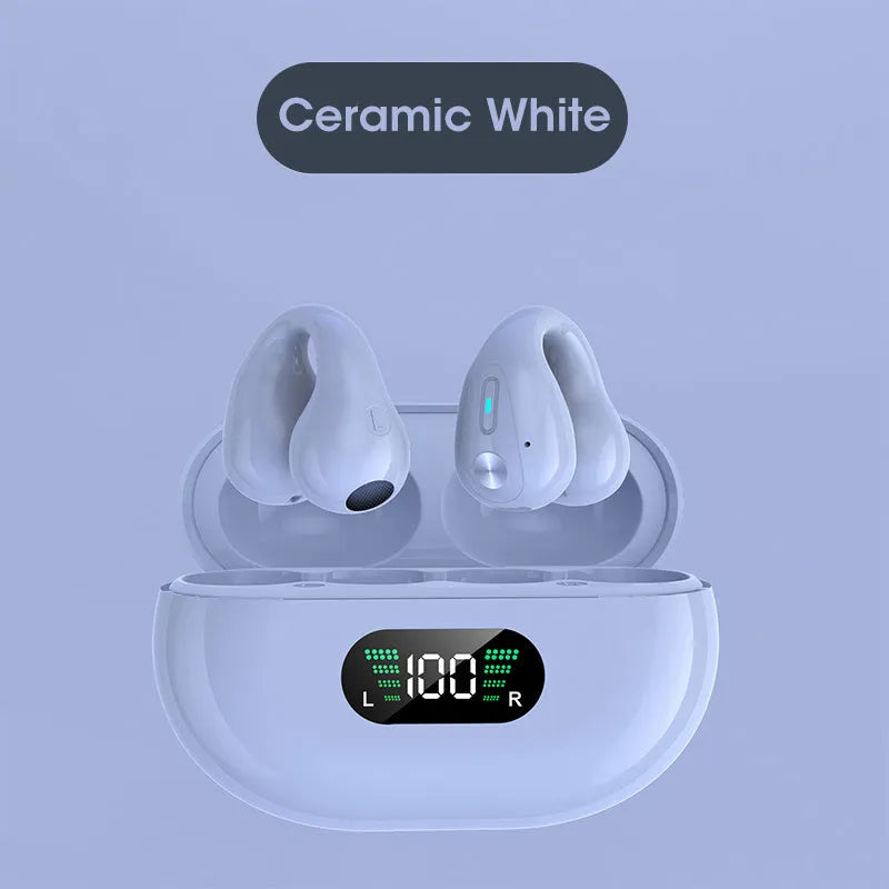 Q80 bone conduction Bluetooth headset ear clip in black with power display
