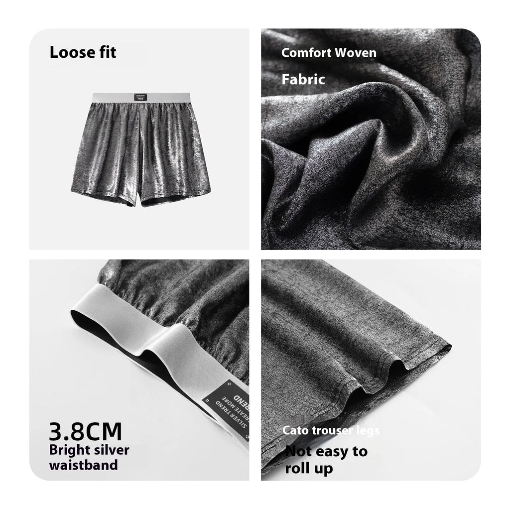 Galaxy reflective bright silver woven underwear in mid waist design for sports activities