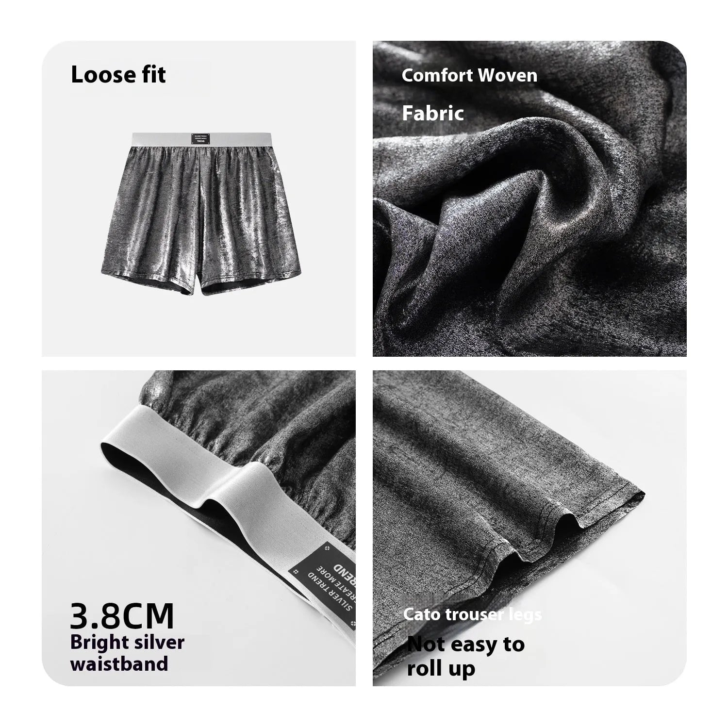 Galaxy reflective bright silver woven underwear in mid waist design for sports activities