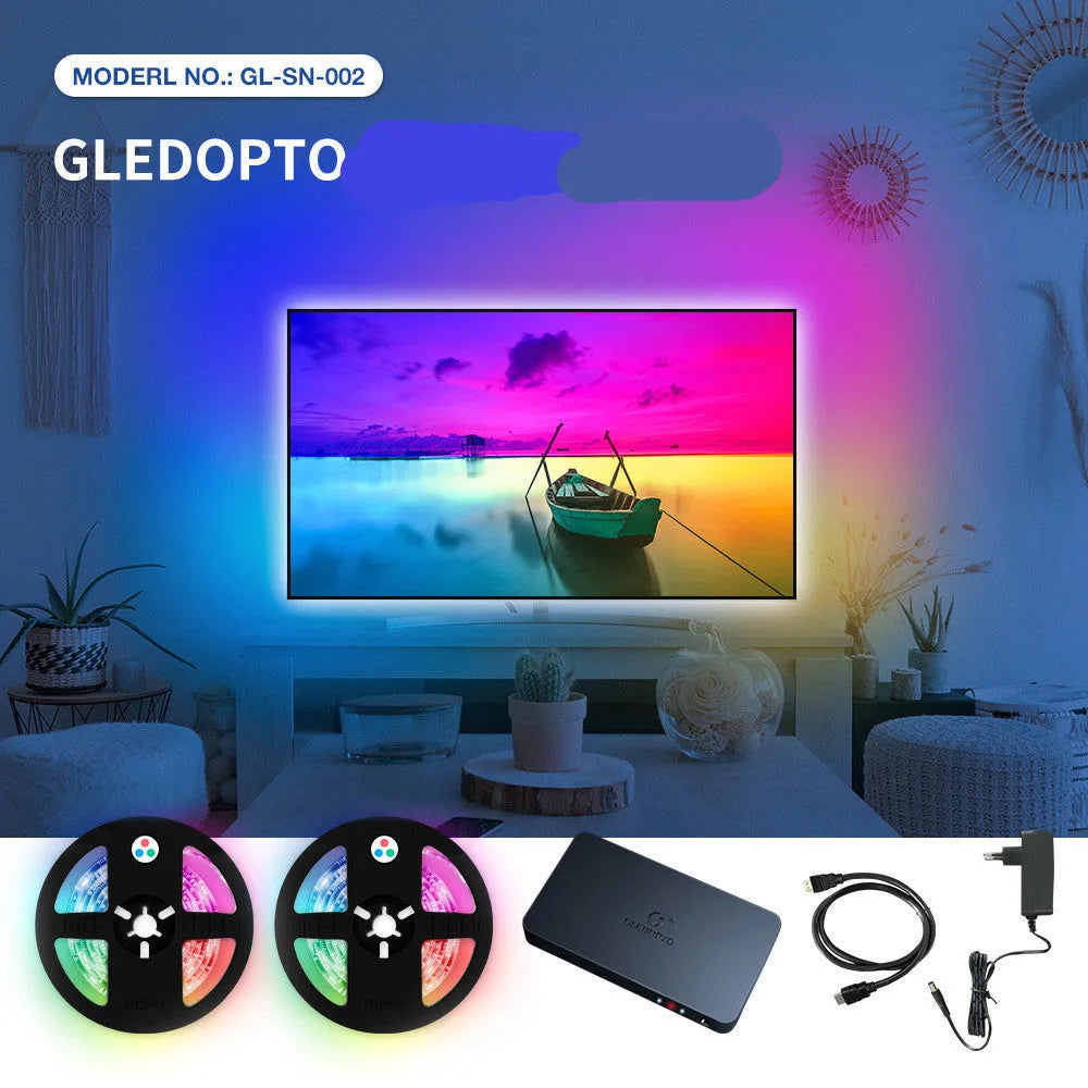 GL-SN-002K HDMI RGB LED light strip sync control box with 2m strip and cables
