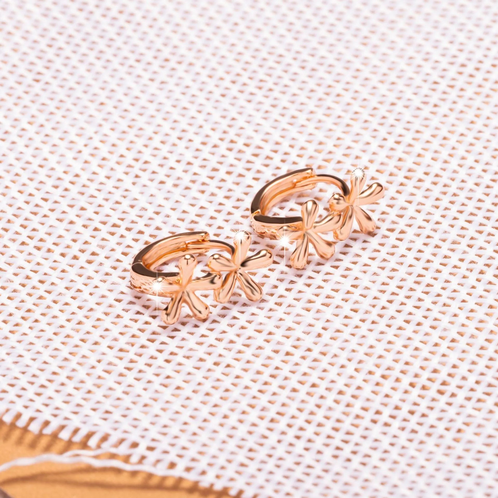 Rose gold electroplated circular waterdrop flower earrings for women