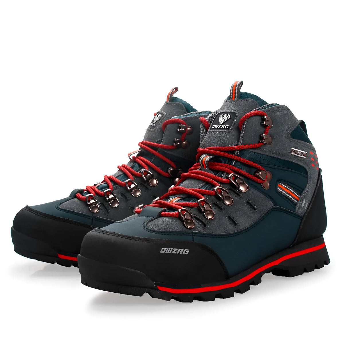 Pair of high-top hiking boots, synthetic leather upper, EVA sole, mid heel, black and yellow exploration colourway