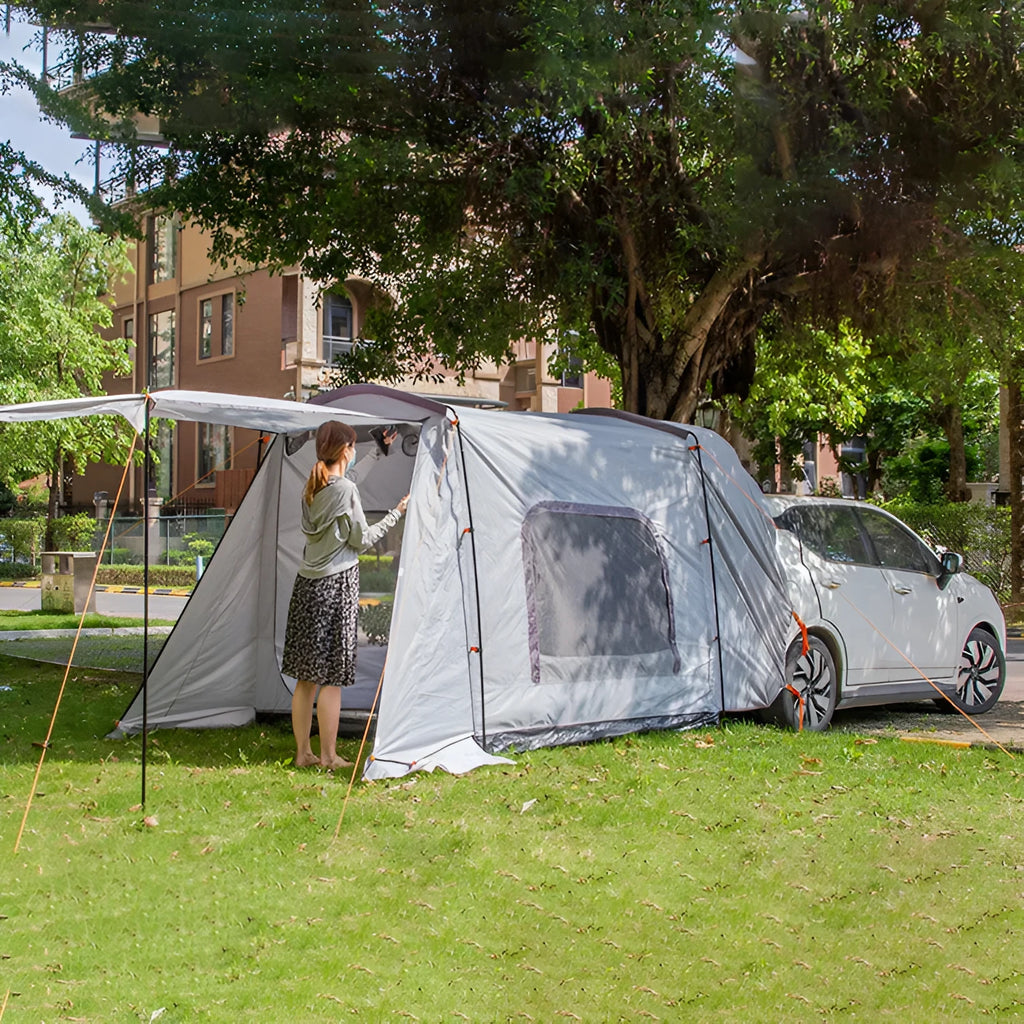 Grey outdoor multifunctional car tail tent for 3-4 people, 260x180x190cm four-season rear tent