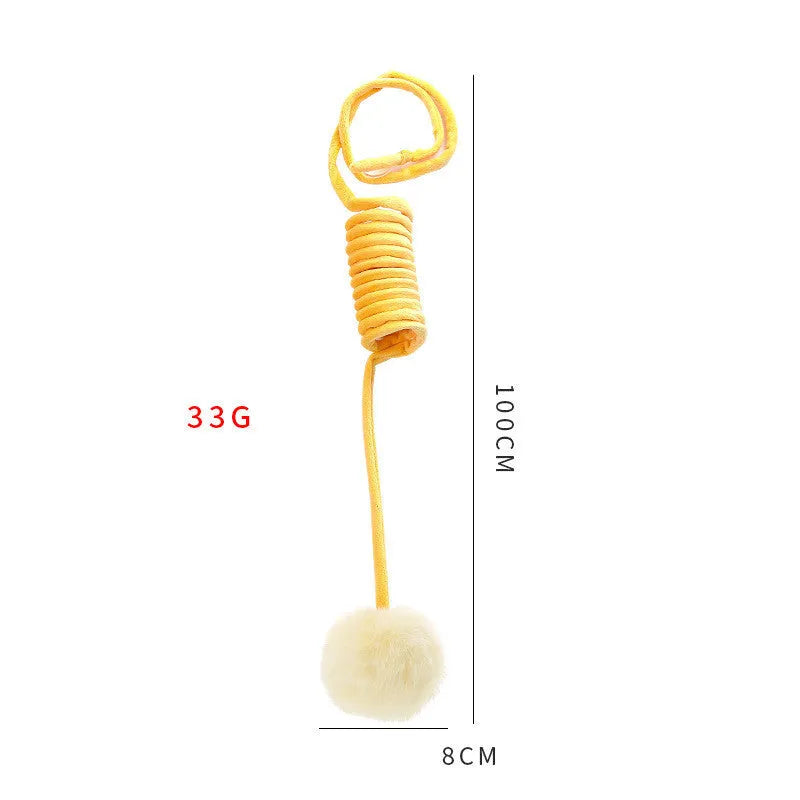 Plush cat toy with spring rabbit hair ball and bell badminton style, interactive funny cat stick for cats