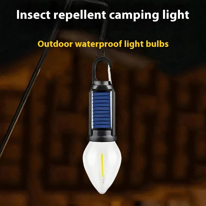 Outdoor solar camping lantern with hooks and tungsten lamp, 12 to 16 hour light