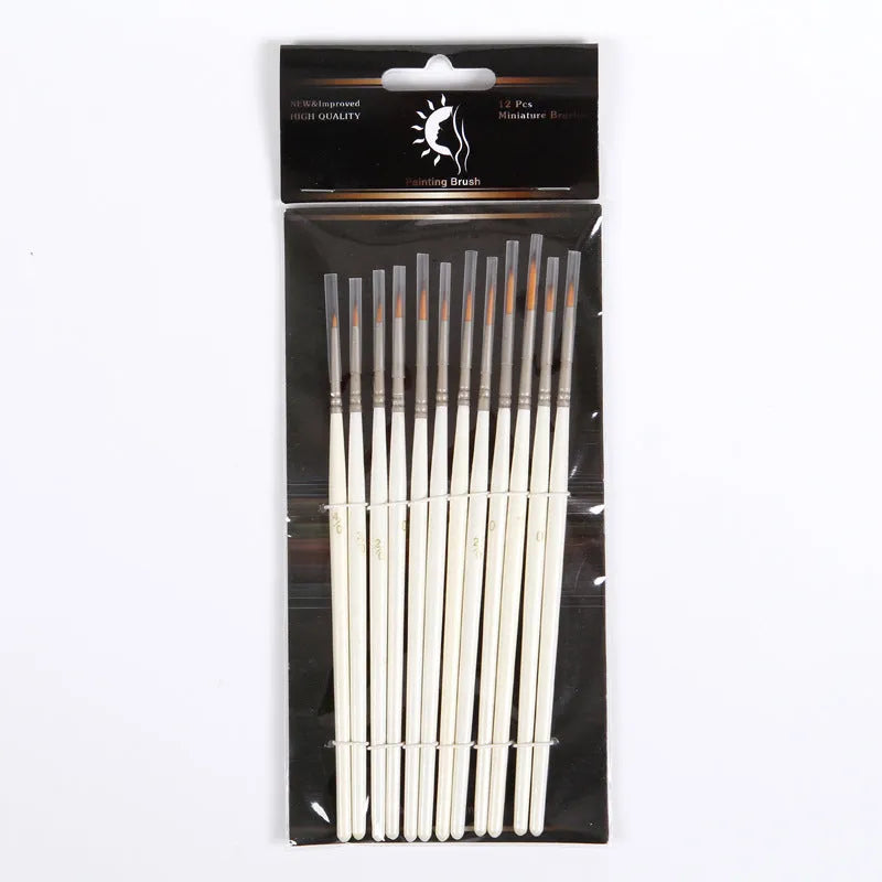 Twelve fluorescent art markers with nylon wool hooks and solid wood pen holders for watercolour line drawing