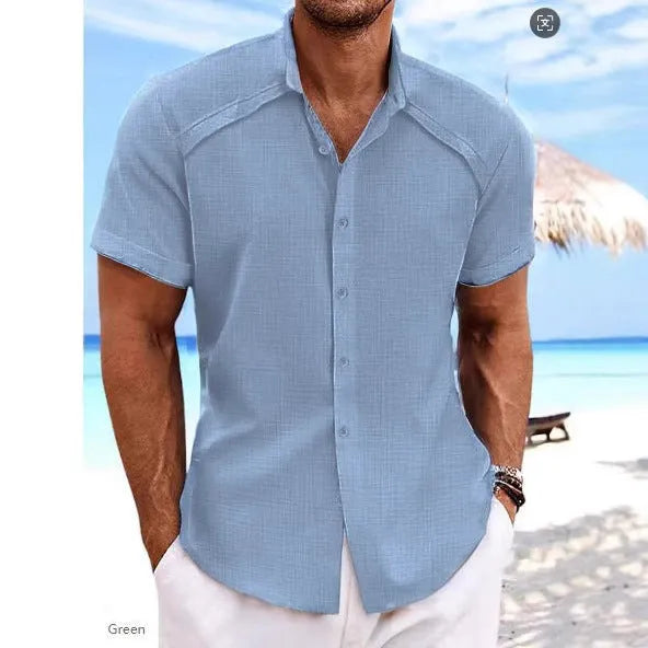 Hawaiian casual short sleeve solid colour shirt in cotton blend fabric for summer wear