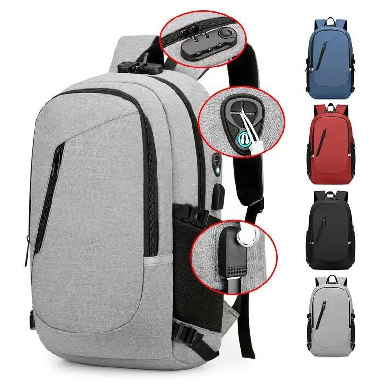 Oxford cloth computer backpack in blue colour showing 20-35L capacity and street trend style