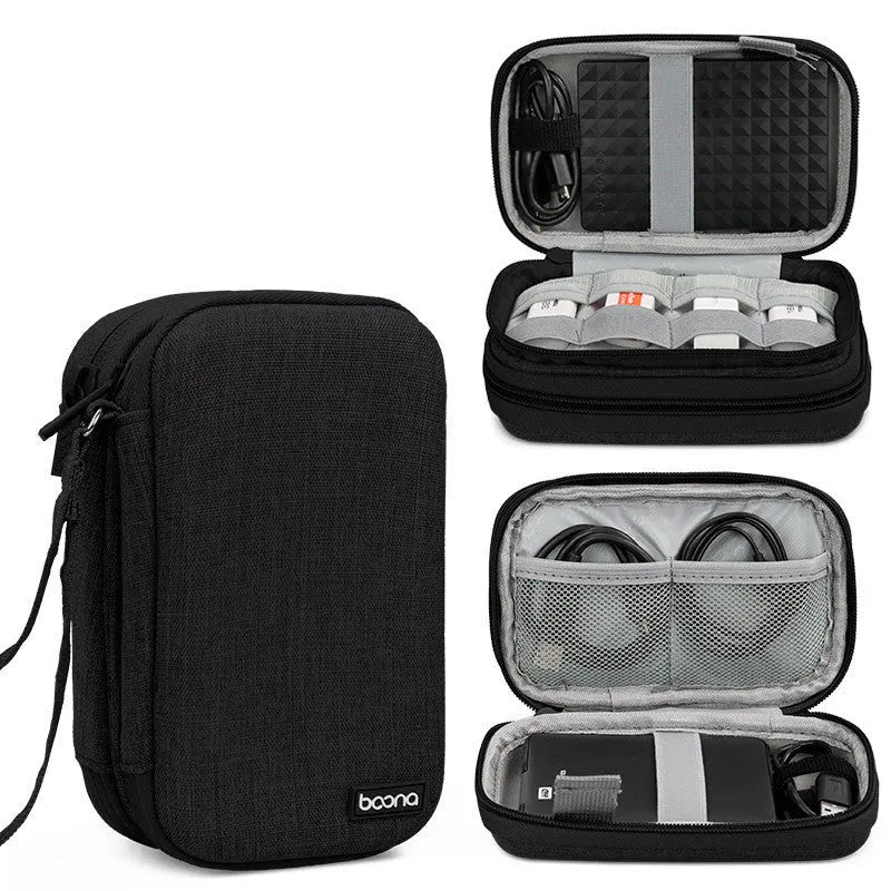 Oxford cloth hard disk storage bag for 2.5-inch drives in black and grey.