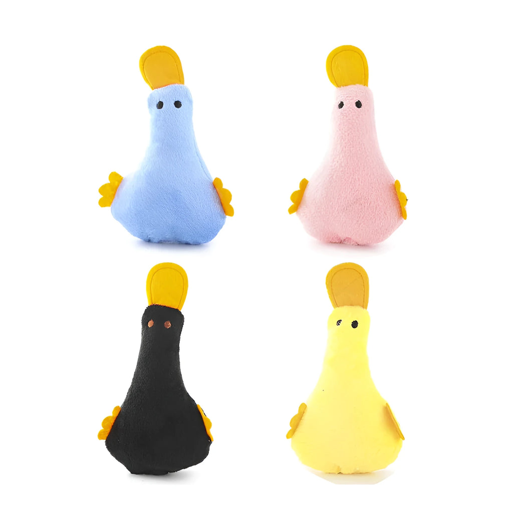 Blue plush duck pet toy with squeak sound and catnip filling for cats and dogs