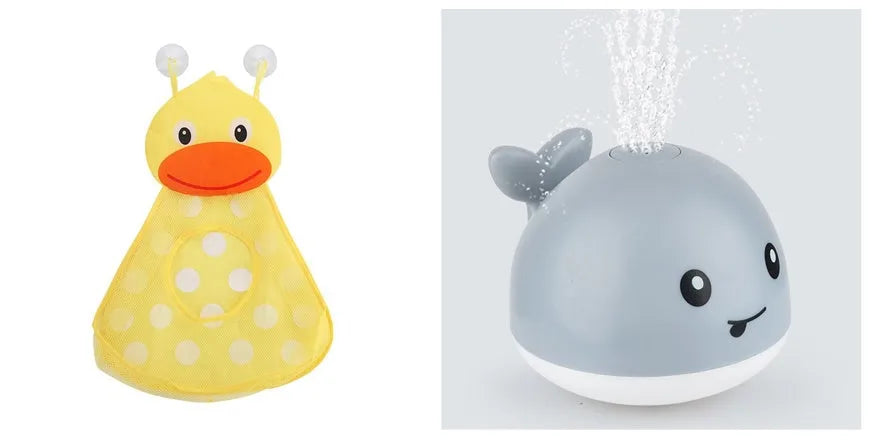 Automatic spray whale bath toy with LED lights floating in water