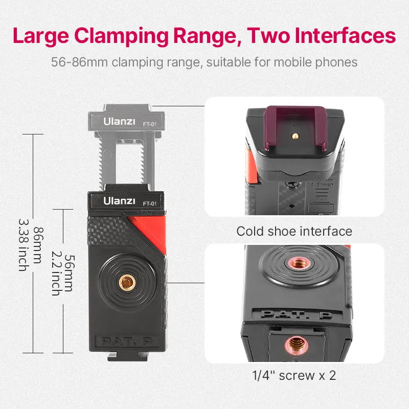 Black octopus leg mobile phone tripod gimbal set with phone clip attached, FT-01 model.