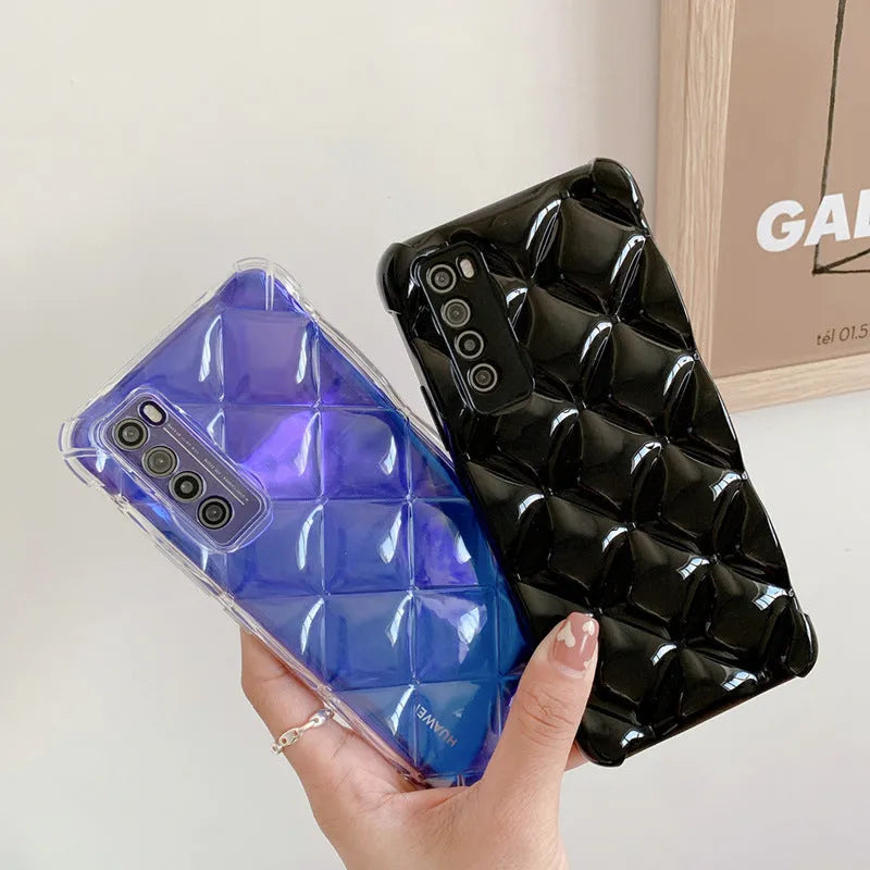Black silicone diamond texture phone case for Huawei P40 Pro on a table.