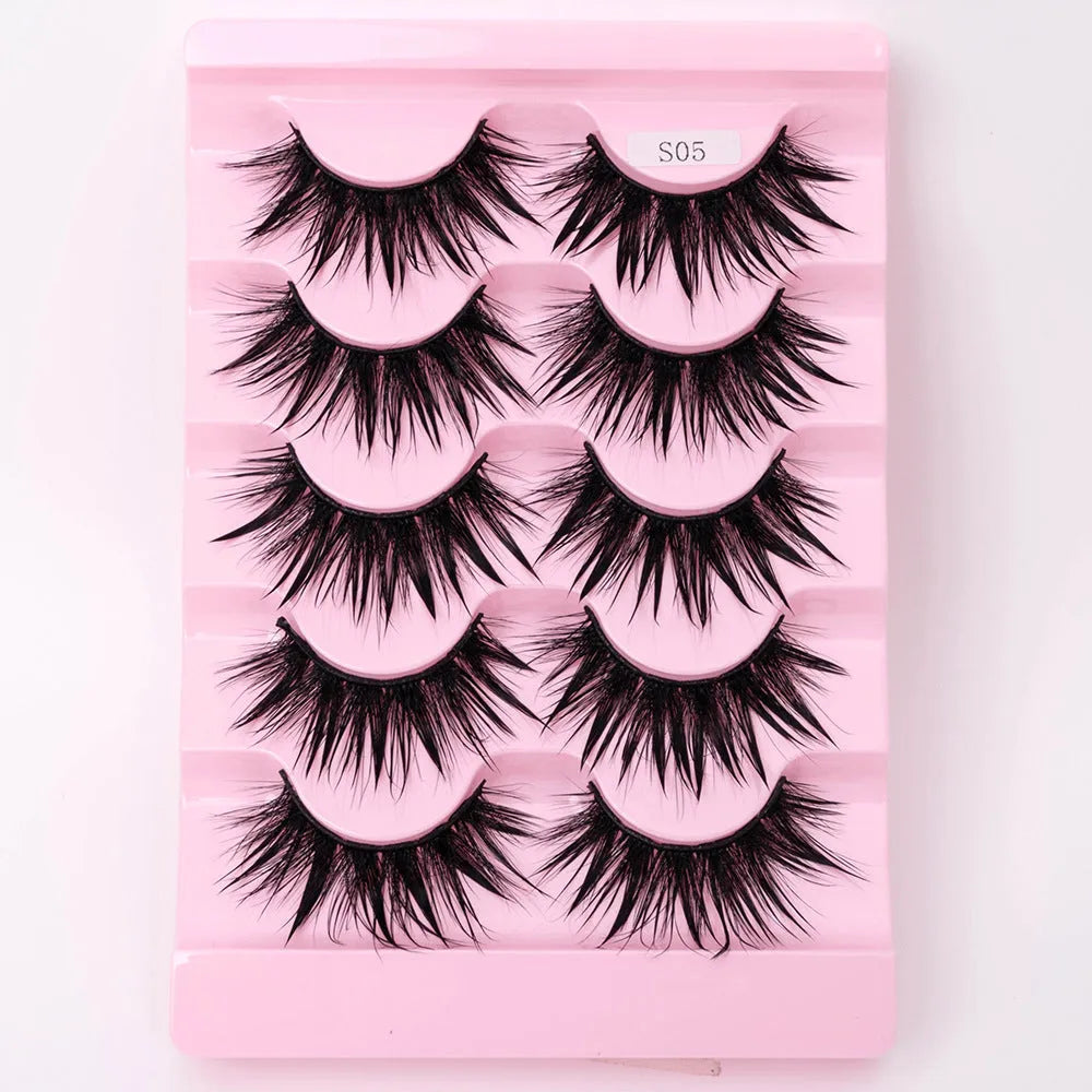 Natural 3D fairy cluster false eyelashes in fibre, 10-15mm, styles S01 to S12, five pairs per pack