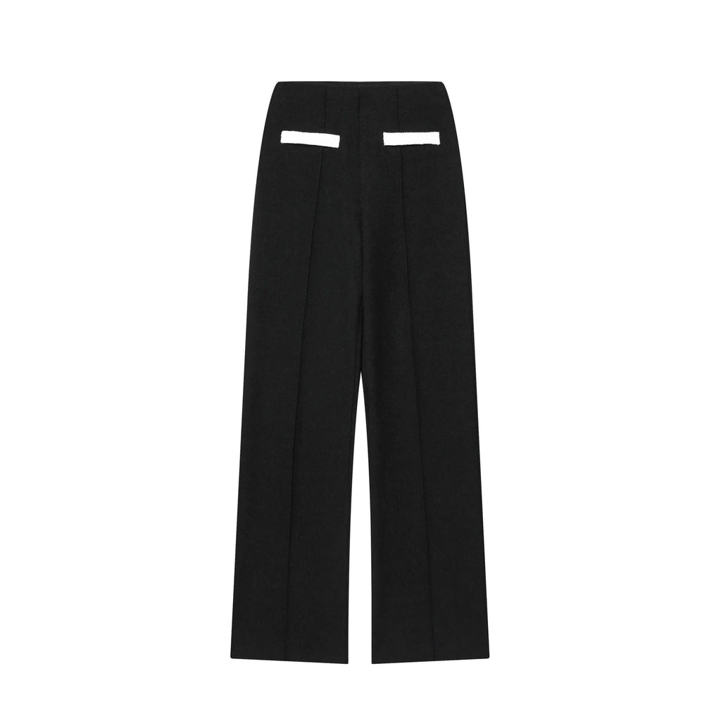 Women's polyester two-piece suit set with beaded top and high-waisted trousers in street fashion style