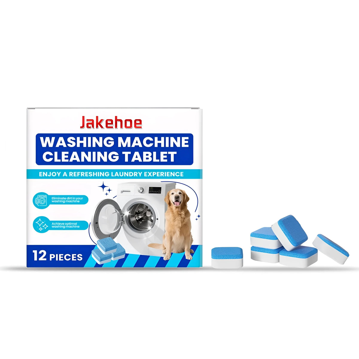 Pack of 12 washing machine cleaning tablets for automatic laundry machine hygiene maintenance
