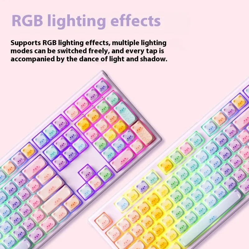 Bluetooth mechanical keyboard with coloured sugar cat themed keycaps in MG108B colour scheme
