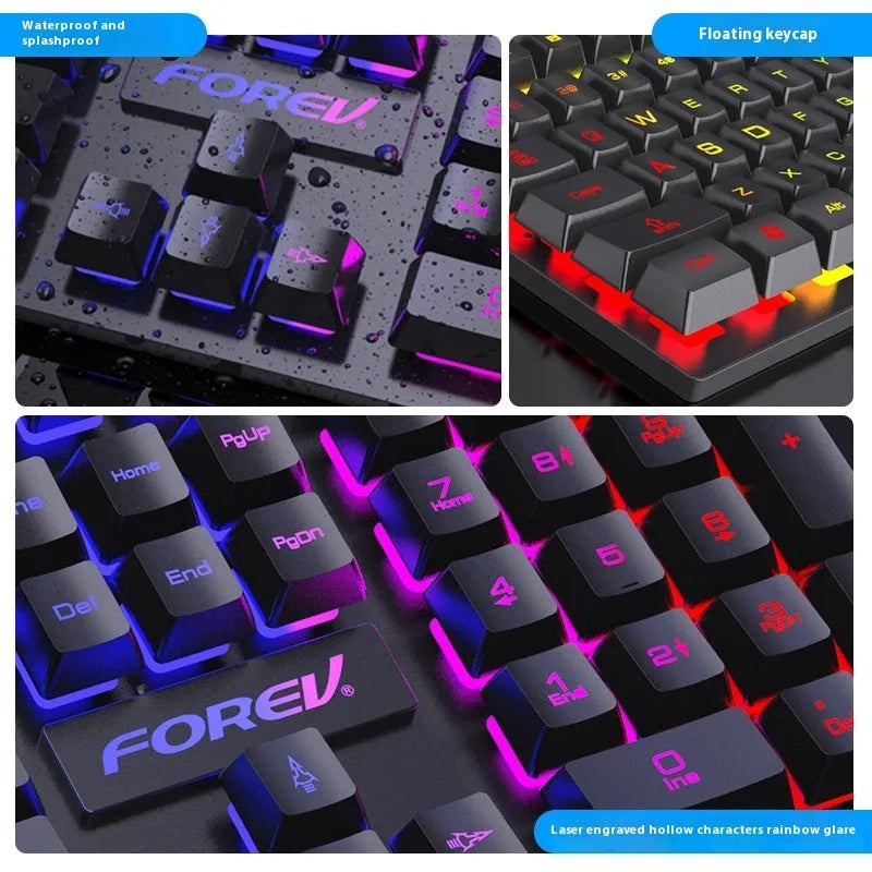 Black 104-key backlight gaming keyboard and mouse set with 37.5cm width and ABS construction