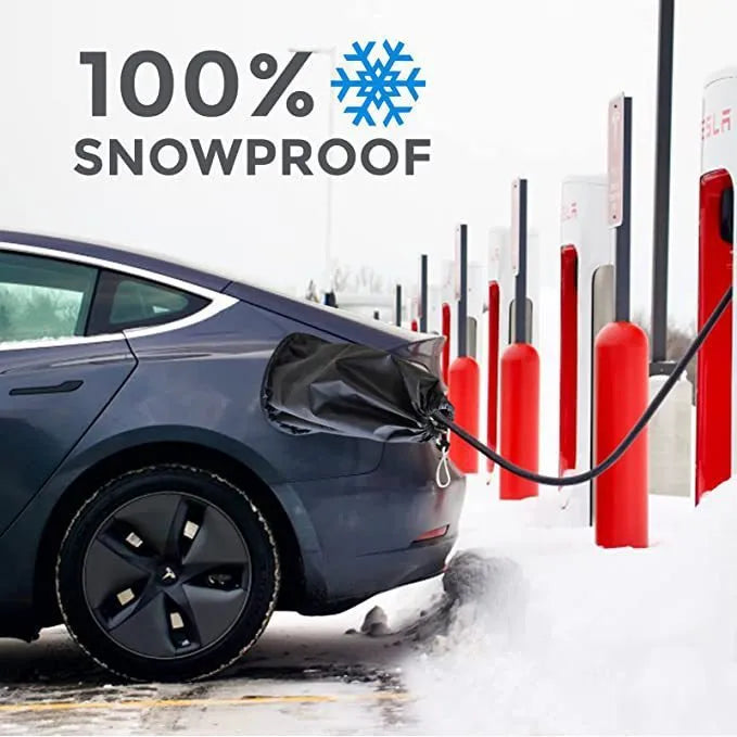 Waterproof cover for electric vehicle charging port with drawstring closure