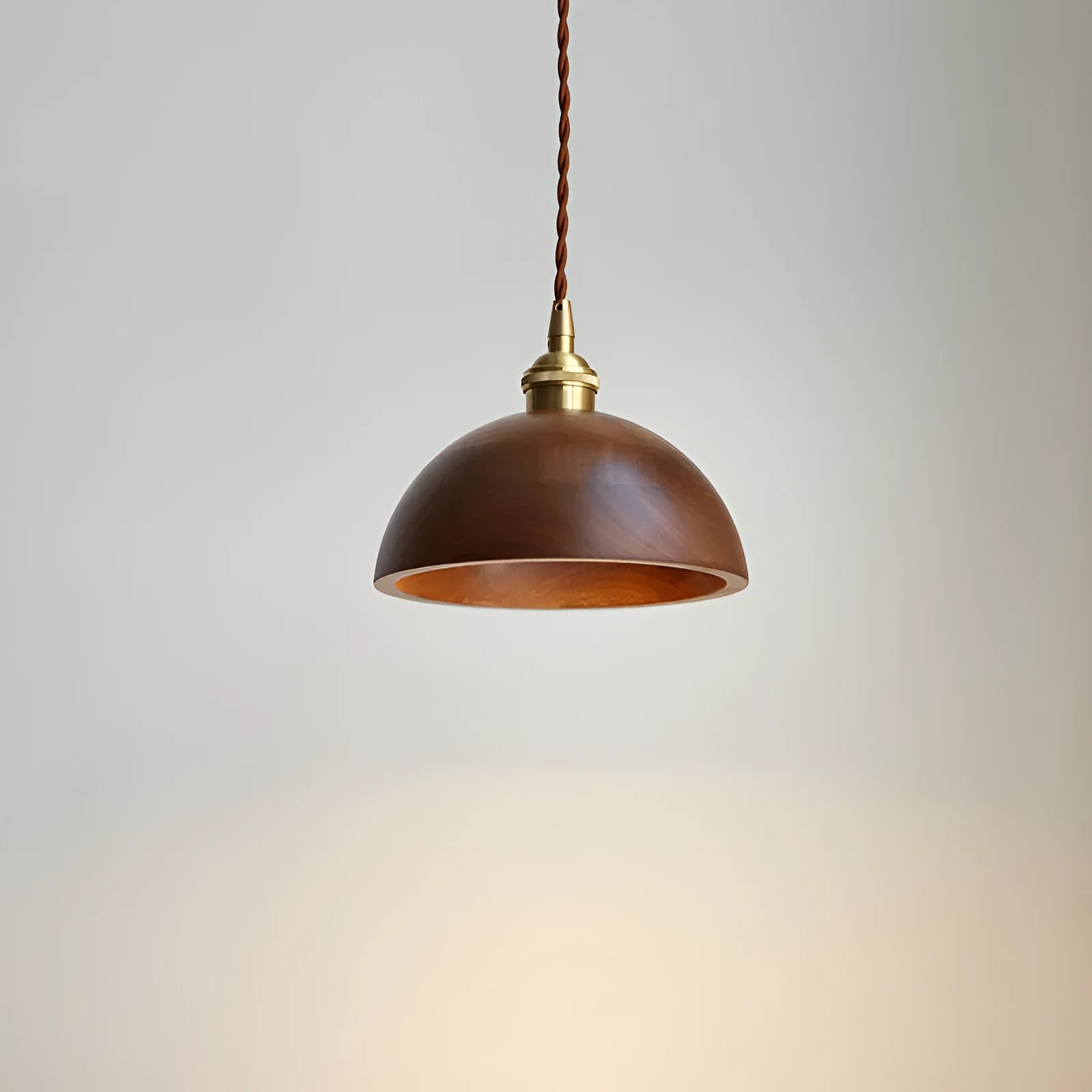 Black walnut single-head droplight chandelier with copper wood art construction for model room or bed and breakfast lighting