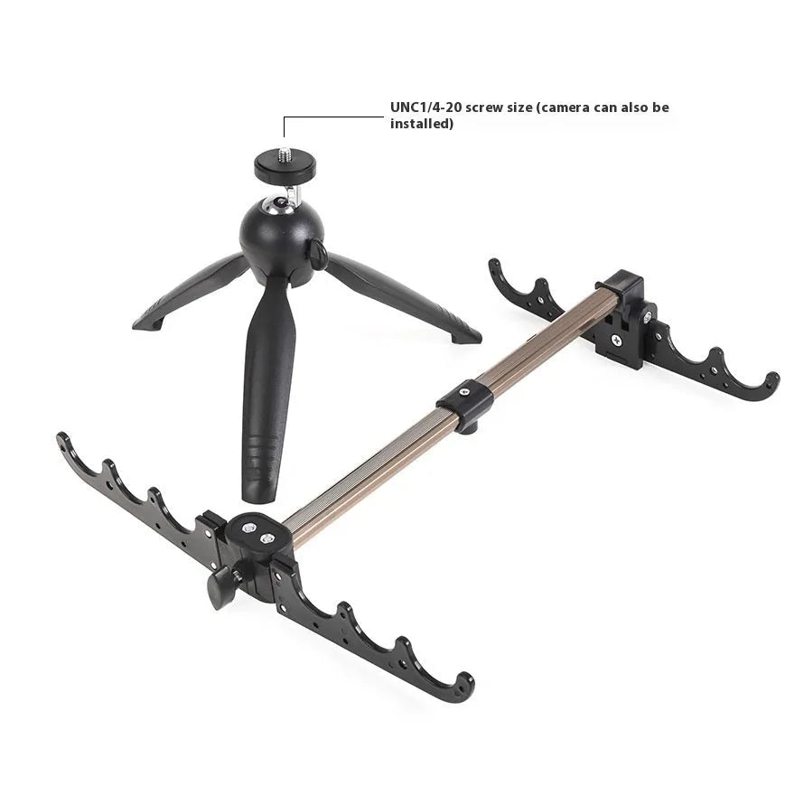 Aluminium ice fishing triangle rod holder bracket supporting a small fishing rod